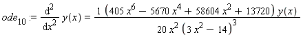 ode[10] := diff(y(x), x, x) = (405*x^6-5670*x^4+58604*x^2+13720)*y(x)/(20*x^2*(3*x^2-14)^3)