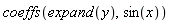 coeffs(expand(y), sin(x))
