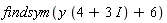 findsym(y*(4+3*I)+6)
