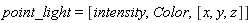 point_light = [intensity, Color, [x, y, z]]