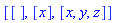 [[], [x], [x, y, z]]