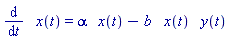 diff(x(t), t) = alpha*x(t)-b*x(t)*y(t)