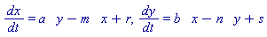 dx/dt = a*y-m*x+r, dy/dt = b*x-n*y+s