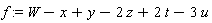 f := W-x+y-2*z+2*t-3*u