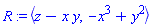 R := `<,>`(z-x*y, -x^3+y^2)