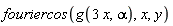 fouriercos(g(3*x, alpha), x, y)
