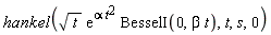 hankel(sqrt(t)*exp(alpha*t^2)*BesselI(0, beta*t), t, s, 0)