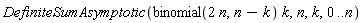 DefiniteSumAsymptotic(binomial(2*n, n-k)*k, n, k, 0 .. n)
