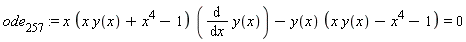 ode[257] := x*(x*y(x)+x^4-1)*(diff(y(x), x))-y(x)*(x*y(x)-x^4-1) = 0
