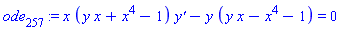 ode[257] := x*(y*x+x^4-1)*`y'`-y*(y*x-x^4-1) = 0