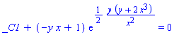 _C1+(-y*x+1)*exp((1/2)*y*(y+2*x^3)/x^2) = 0