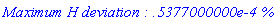`Maximum H deviation : .5377000000e-4 %`