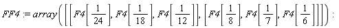 FF4 := array([[F4[1/24], F4[1/18], F4[1/12]], [F4[1/8], F4[1/7], F4[1/6]]])