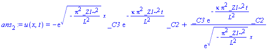 u(x, t) = -exp((-Pi^2*_Z1^2/L^2)^(1/2)*x)*_C3*exp(-kappa*Pi^2*_Z1^2*t/L^2)*_C2+_C3*exp(-kappa*Pi^2*_Z1^2*t/L^2)*_C2/exp((-Pi^2*_Z1^2/L^2)^(1/2)*x)