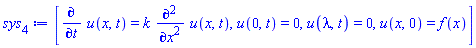 [diff(u(x, t), t) = k*(diff(diff(u(x, t), x), x)), u(0, t) = 0, u(lambda, t) = 0, u(x, 0) = f(x)]