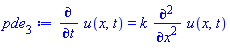 diff(u(x, t), t) = k*(diff(diff(u(x, t), x), x))