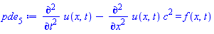 diff(diff(u(x, t), t), t)-(diff(diff(u(x, t), x), x))*c^2 = f(x, t)
