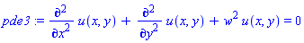 pde3 := diff(u(x, y), `$`(x, 2))+diff(u(x, y), `$`(y, 2))+w^2*u(x, y) = 0