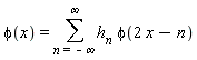 phi(x) = sum(h[n]*phi(2*x-n), n = -infinity .. infinity)