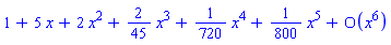 series(1+5*x+2*x^2+(2/45)*x^3+(1/720)*x^4+(1/800)*x^5+O(x^6),x,6)