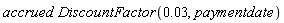 accrued*DiscountFactor(0.3e-1, paymentdate)