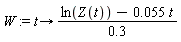 W := proc (t) options operator, arrow; (ln(Z(t))+(-1)*0.55e-1*t)/.3 end proc