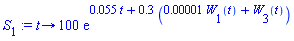proc (t) options operator, arrow; 100*exp(0.55e-1*t+.3*(0.1e-4*W[1](t)+W[3](t))) end proc