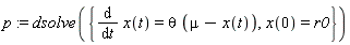 p := dsolve({diff(x(t), t) = theta*(mu-x(t)), x(0) = r0})