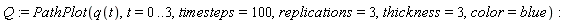 Q := PathPlot(q(t), t = 0 .. 3, timesteps = 100, replications = 3, thickness = 3, color = blue)