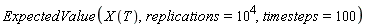 ExpectedValue(X(T), replications = 10^4, timesteps = 100)