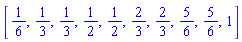 [1/6, 1/3, 1/3, 1/2, 1/2, 2/3, 2/3, 5/6, 5/6, 1]