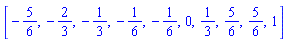 [-5/6, -2/3, -1/3, -1/6, -1/6, 0, 1/3, 5/6, 5/6, 1]