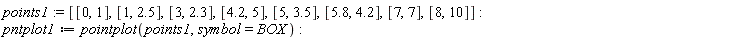 points1 := [[0, 1], [1, 2.5], [3, 2.3], [4.2, 5], [5, 3.5], [5.8, 4.2], [7, 7], [8, 10]]: