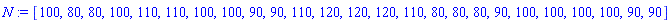N := [100, 80, 80, 100, 110, 110, 100, 100, 90, 90, 110, 120, 120, 120, 110, 80, 80, 80, 90, 100, 100, 100, 100, 90, 90]
