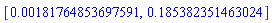 [0.181764853697591e-2, .185382351463024]