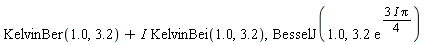 KelvinBer(1.0, 3.2)+I*KelvinBei(1.0, 3.2), BesselJ(1.0, 3.2*exp((1/4)*(3*I)*Pi))