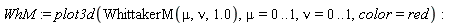 WhM := plot3d(WhittakerM(mu, nu, 1.0), mu = 0 .. 1, nu = 0 .. 1, color = red):
