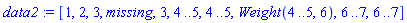 data2 := [1, 2, 3, missing, 3, 4 .. 5, 4 .. 5, Weight(4 .. 5, 6), 6 .. 7, 6 .. 7]