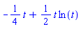 -(1/4)*t+(1/2)*t*ln(t)