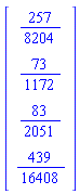 Vector(4, {(1) = 257/8204, (2) = 73/1172, (3) = 83/2051, (4) = 439/16408})