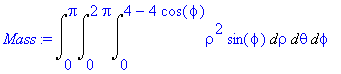 Mass := Int(Int(Int(rho^2*sin(phi),rho = 0 .. 4-4*c...