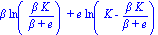 beta*ln(beta*K/(beta+e))+e*ln(K-beta*K/(beta+e))