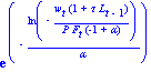 exp(-ln(-w[t]*(1+tau*L[t-1])/(P*F[t]*(-1+alpha)))/alpha)
