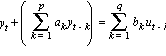 y[t]+(sum(a[k]*y[t-k], k = 1 .. p)) = sum(b[k]*u[t-k], k = 1 .. q)