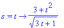 s := proc (t) options operator, arrow; (3+t^2)/sqrt(3*t+1) end proc