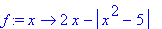 f := proc (x) options operator, arrow; 2*x-abs(x^2-5) end proc