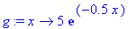 g := proc (x) options operator, arrow; 5*exp(-.5*x) end proc