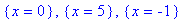 {x = 0}, {x = 5}, {x = -1}