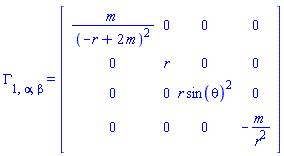 Physics:-Christoffel[1, alpha, beta] = Matrix(%id = 18446744078160680590)