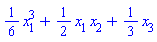 (1/6)*x[1]^3+(1/2)*x[1]*x[2]+(1/3)*x[3]